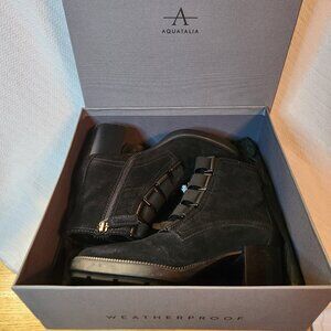 Aquatalia Women's Indira Black Suede Straps Weatherproof Boots size 7.5 M